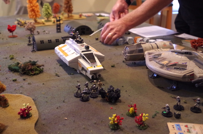 A blast from the chicken walker goes long, inflicting no damage on the Rebels.